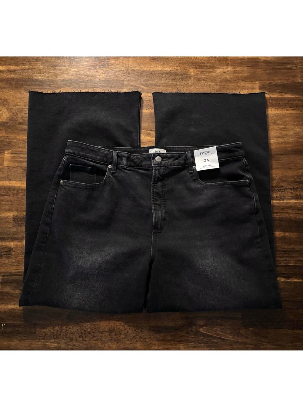 Rivete Denim Loft Women’s 34 Petite Curvy Jeans 37 x 29 Wide Leg High Rise